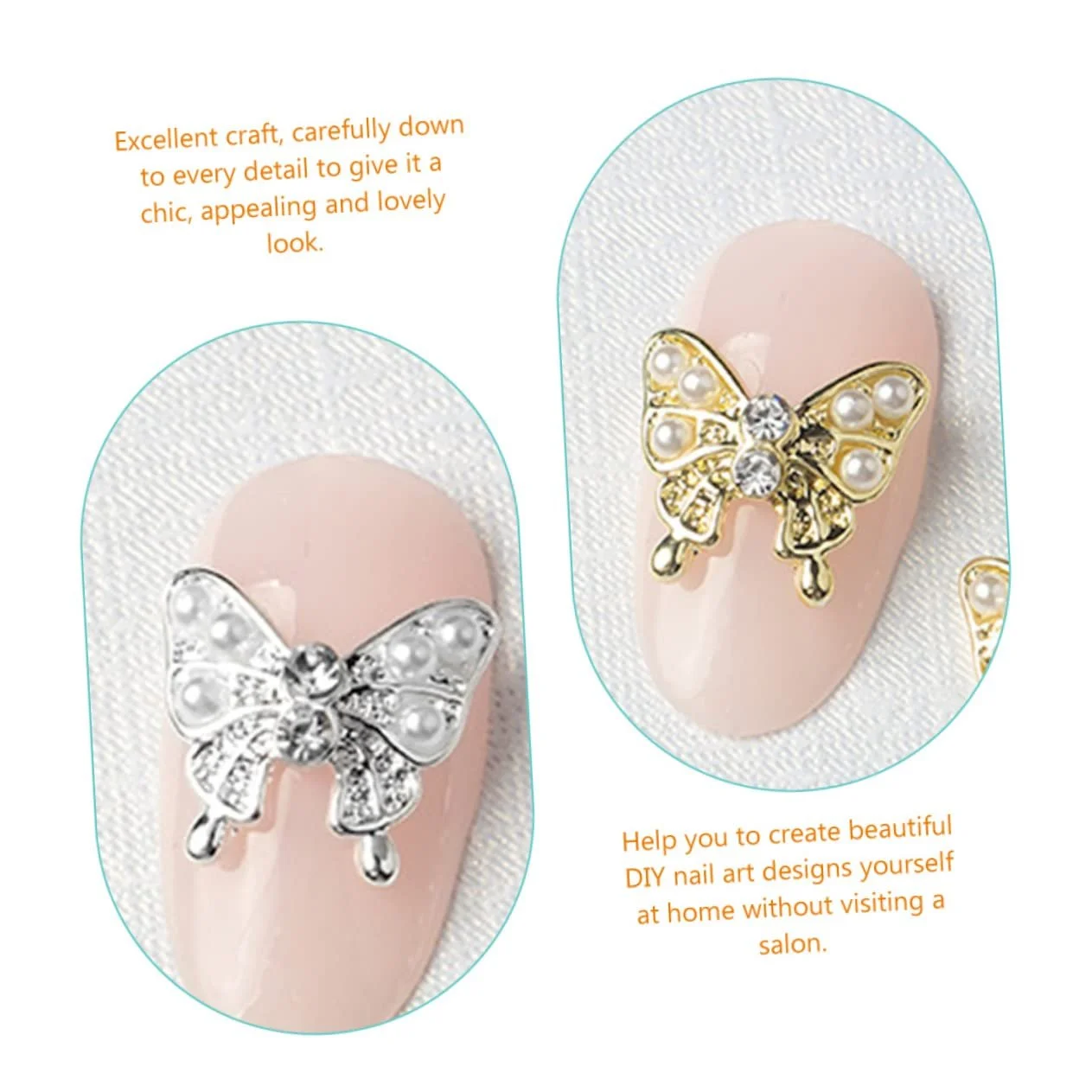 Украшение для ногтей Бабочка Housoutil Металл, блестки, подвеска 3D, сплав, 22 шт., Золотистый, фото №2