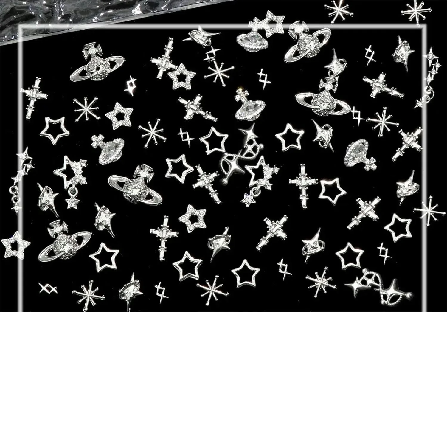 Украшения для ногтей 3D Звезда и Драгоценности Планета Сатурн Серебро, 85 шт, фото №4