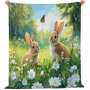 Фланелева Покривало Зелений М'яка, Cartoon-Gras Kaninchen - Фото 1