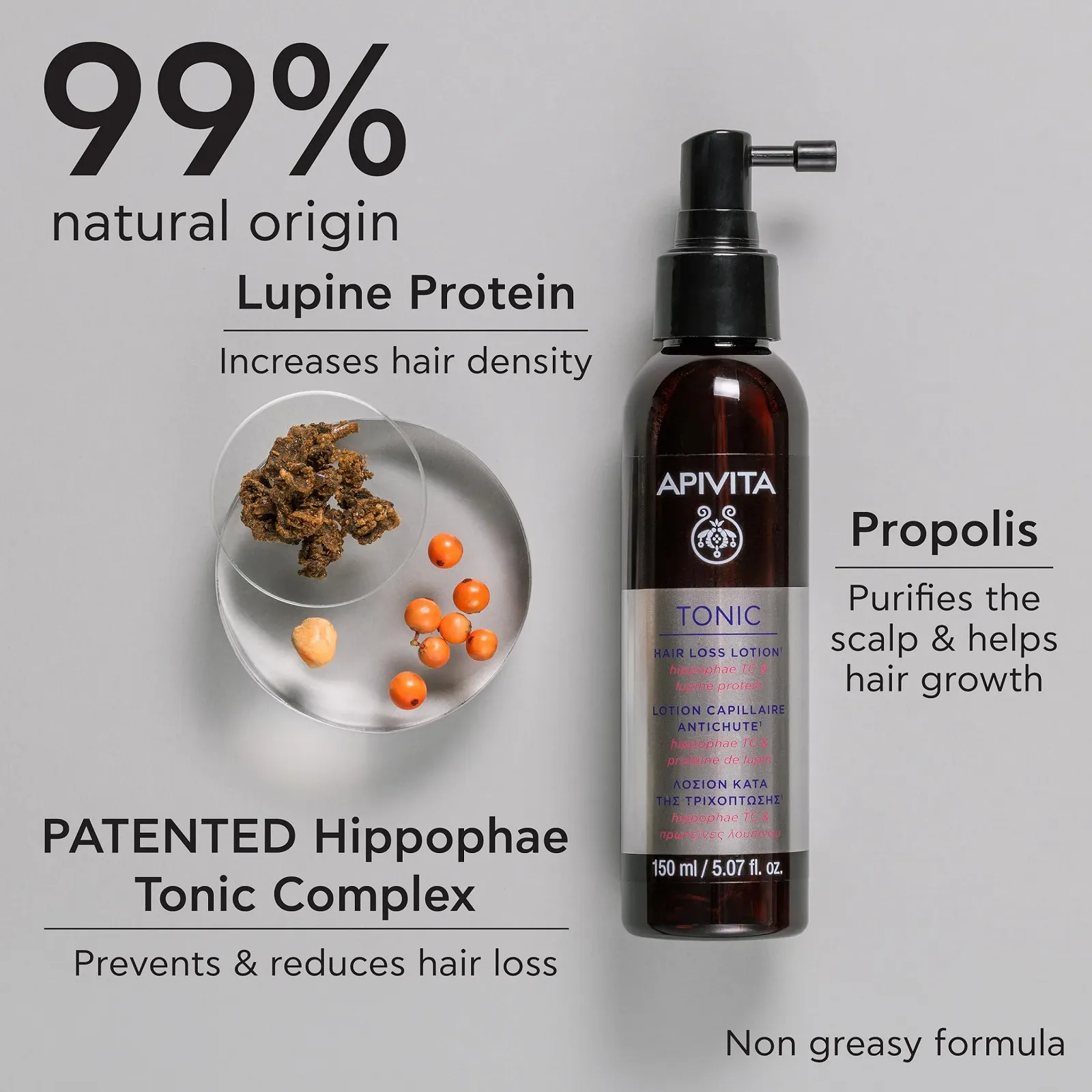 Тоник Apivita против выпадения волос 150 мл - Натуральное средство против выпадения волос с запатентованным комплексом, Прополис - Предотвращает, уменьшает и замедляет выпадение волос - Стимулирует рост волос, фото №3