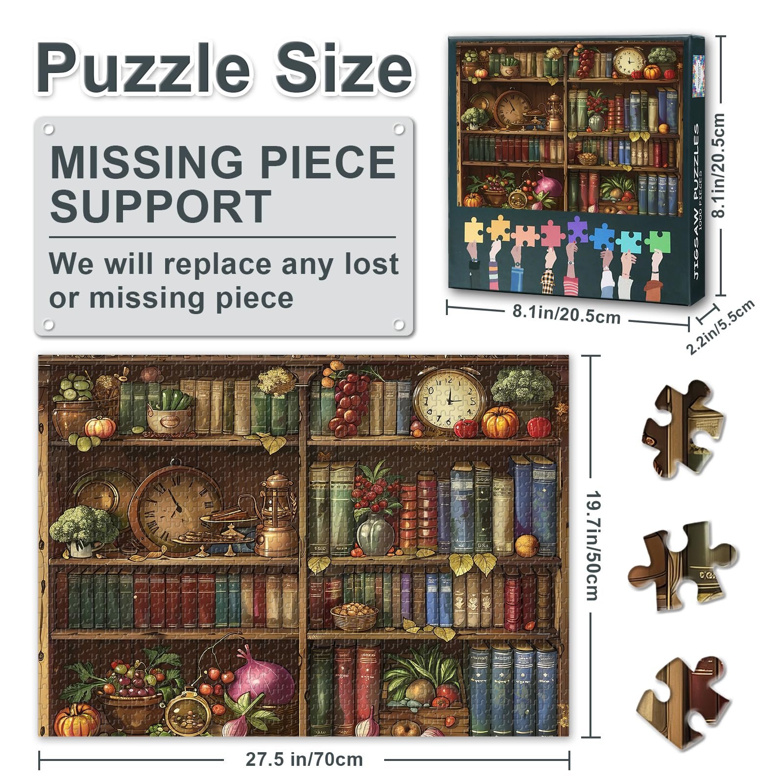 Пазл Bookshelf, 1000 елементів, Книжкова полиця з фруктами та овочами, 50 x 70 см, фото №3