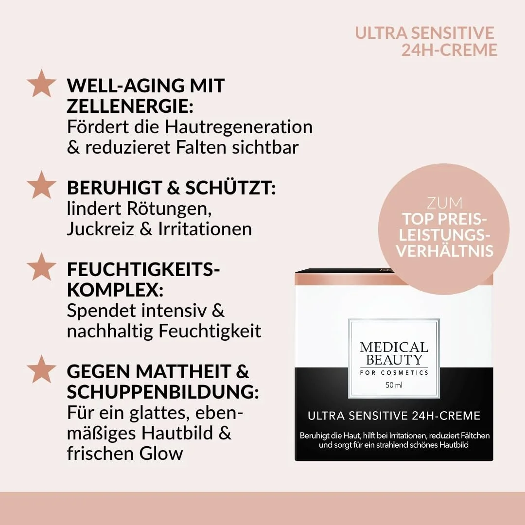 Денний крем Medical Beauty Ultra Sensitive 24-H Cream проти зморщок для чутливої шкіри, фото №2