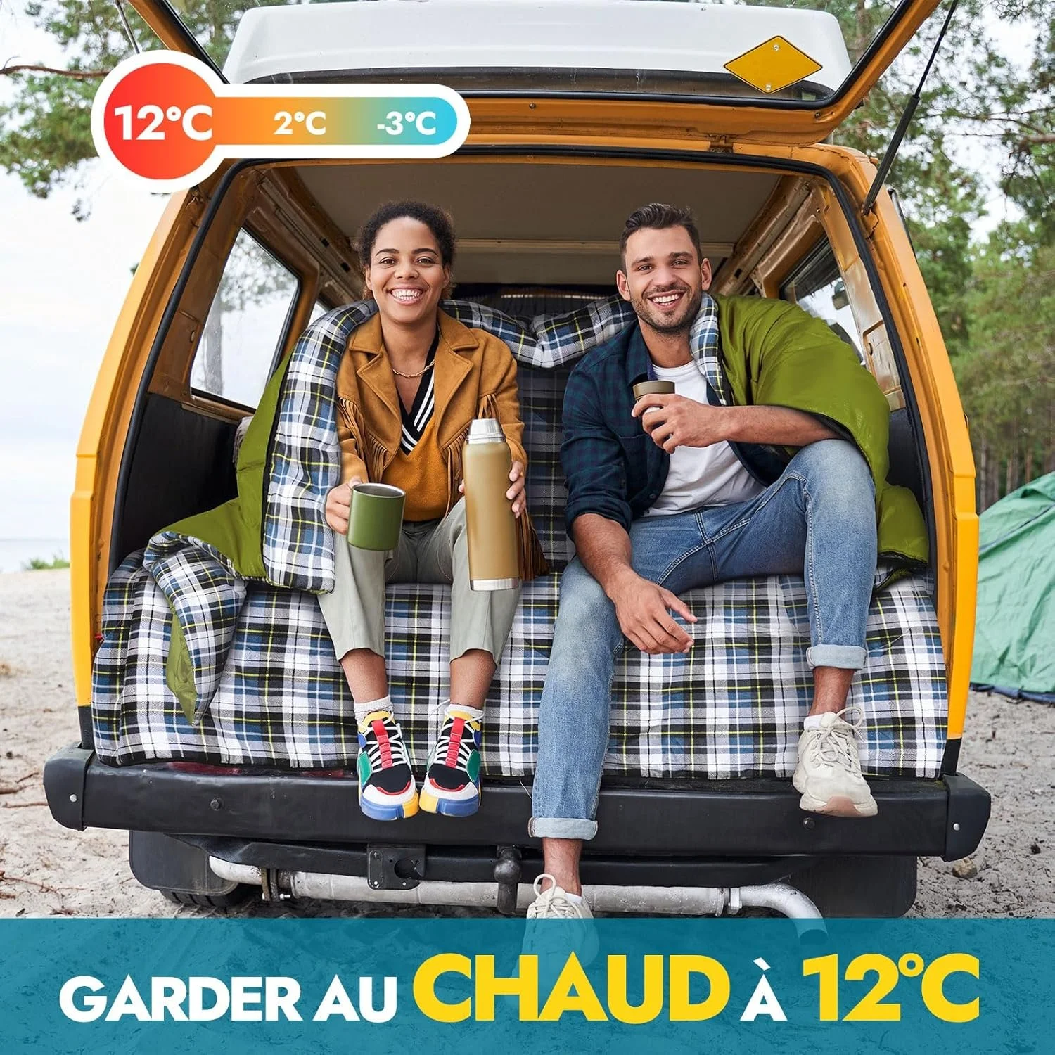 Подвійний спальний мішок CANWAY 220 x 150см з 2 подушками Flannel Green, фото №2 Подвійний спальний мішок CANWAY 220 x 150см з 2 подушками Flannel Green, фото №2