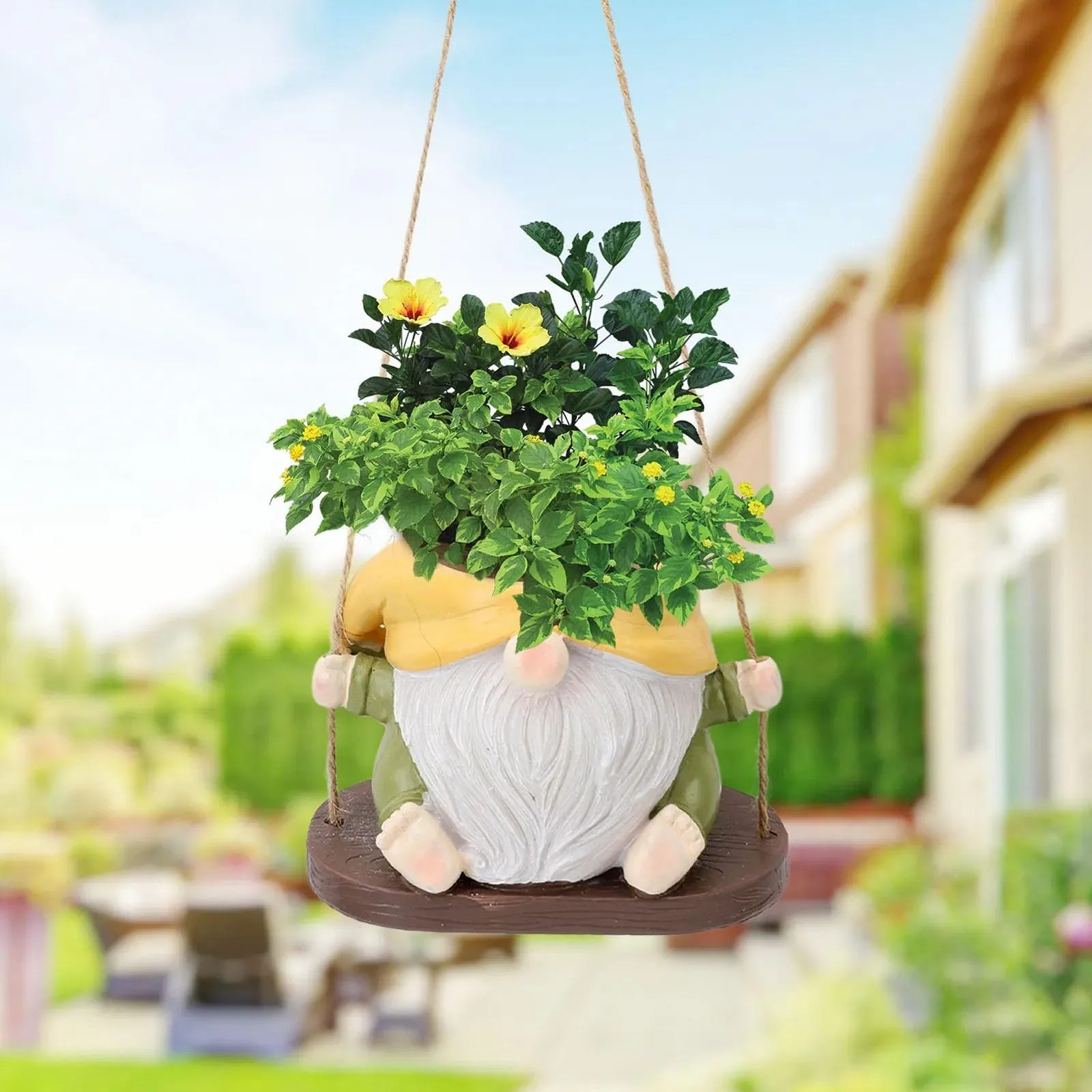 Підвісний квітковий горщик-гойдалка Безликий гном 17х13х13 см зі смоли Декоративний, фото №2