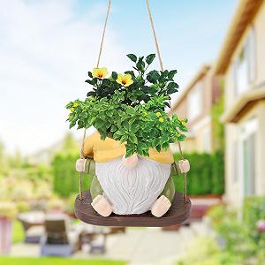 Підвісний квітковий горщик-гойдалка Безликий гном 17х13х13 см зі смоли Декоративний synthetic.ua - Фото 1