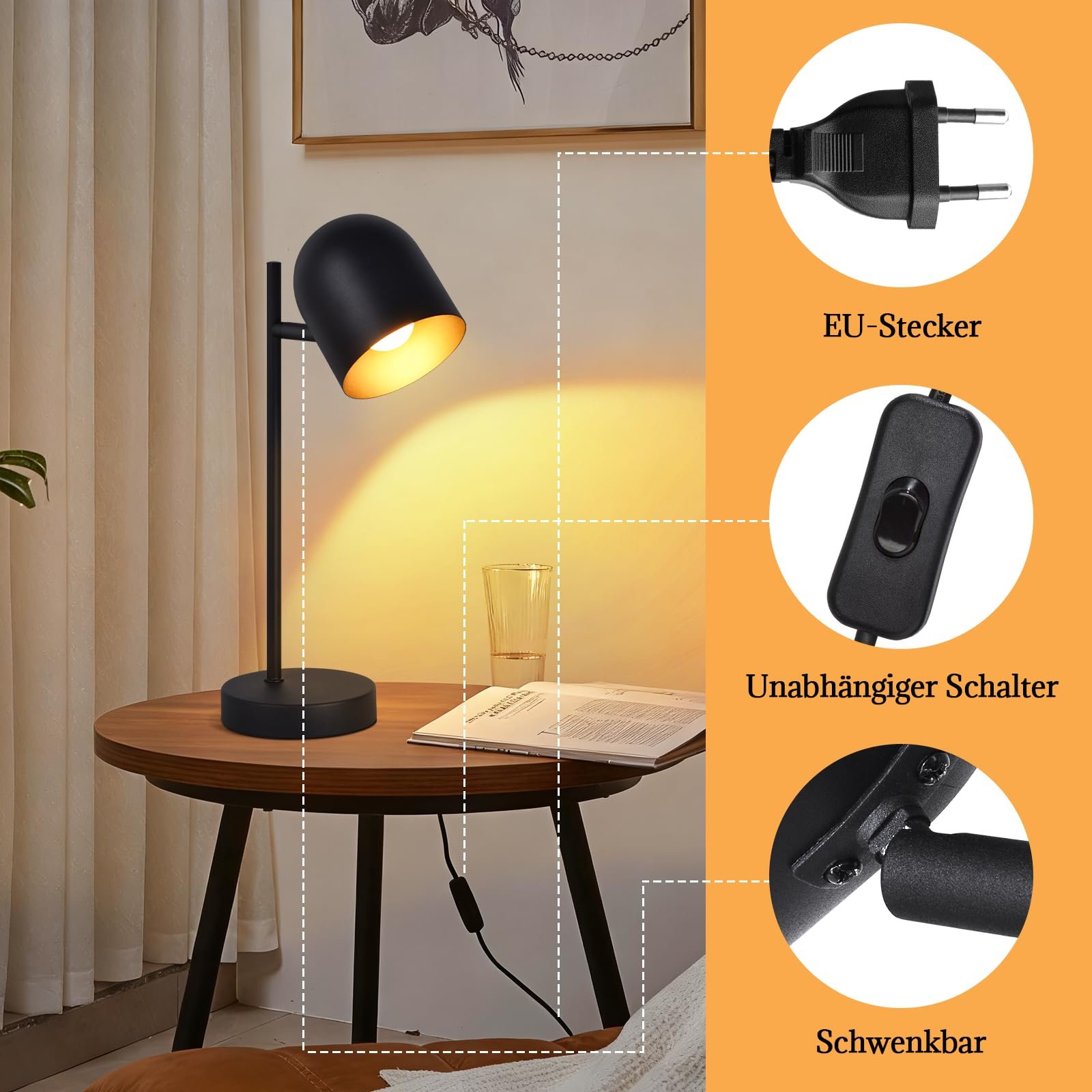 Настільна лампа Vintage Retro Industrial E14 Чорний/Золотий метал, фото №4