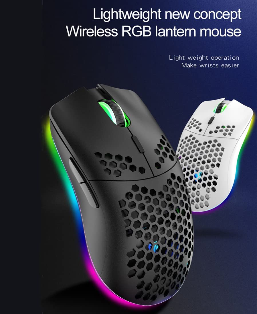 Мышь Lancoon Беспроводная Игровая, полый дизайн, цветная, аккумуляторная, прочная, 2.4 G, 4 регулируемых уровня 3200 DPI, 7 кнопок, оптический сенсор для E-Sportb, черная, фото №2
