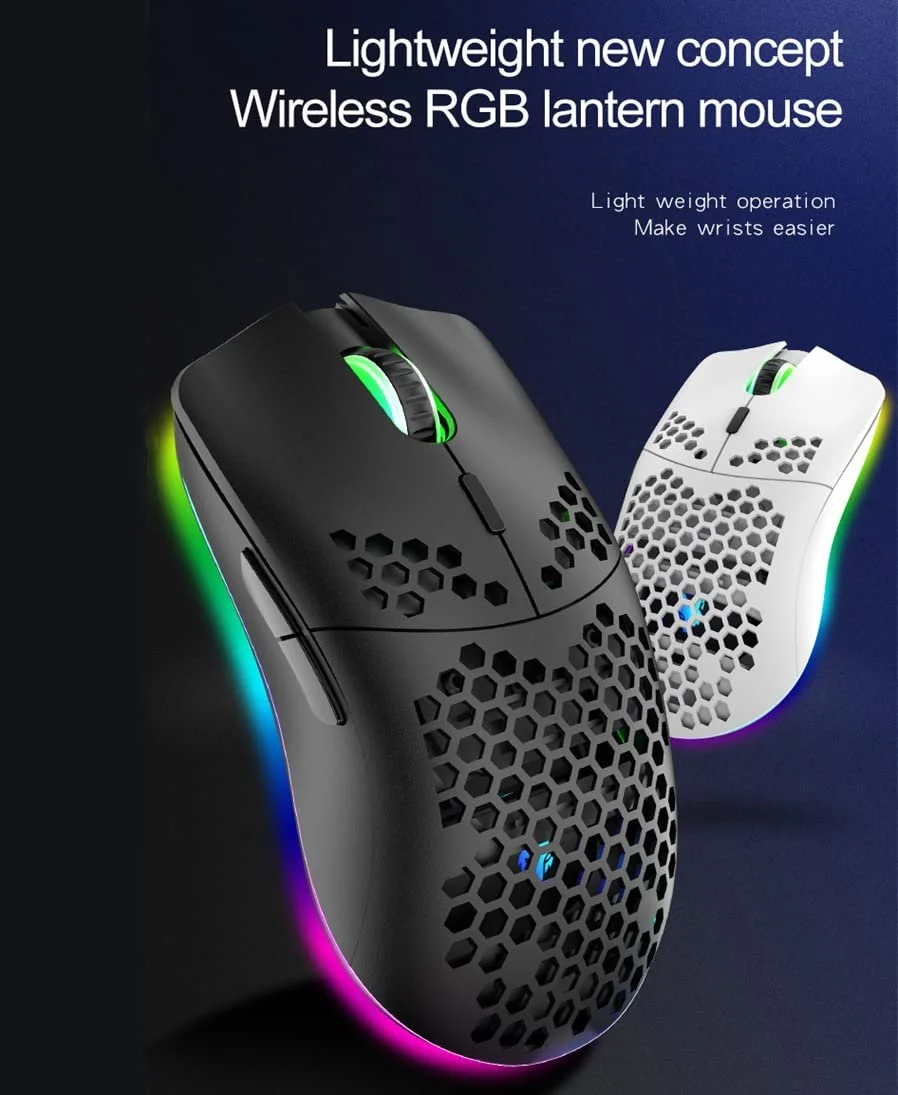 Мышь Lancoon Беспроводная Игровая, полый дизайн, цветная, аккумуляторная, прочная, 2.4 G, 4 регулируемых уровня 3200 DPI, 7 кнопок, оптический сенсор для E-Sportb, черная, фото №2