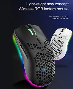 Миша Lancoon Бездротова Ігрова, порожнистий дизайн, кольорова, акумуляторна, міцна, 2.4 G, 4 регульованих рівня 3200 DPI, 7 кнопок, оптичний сенсор для E-Sportb, чорна synthetic.ua - Фото 1