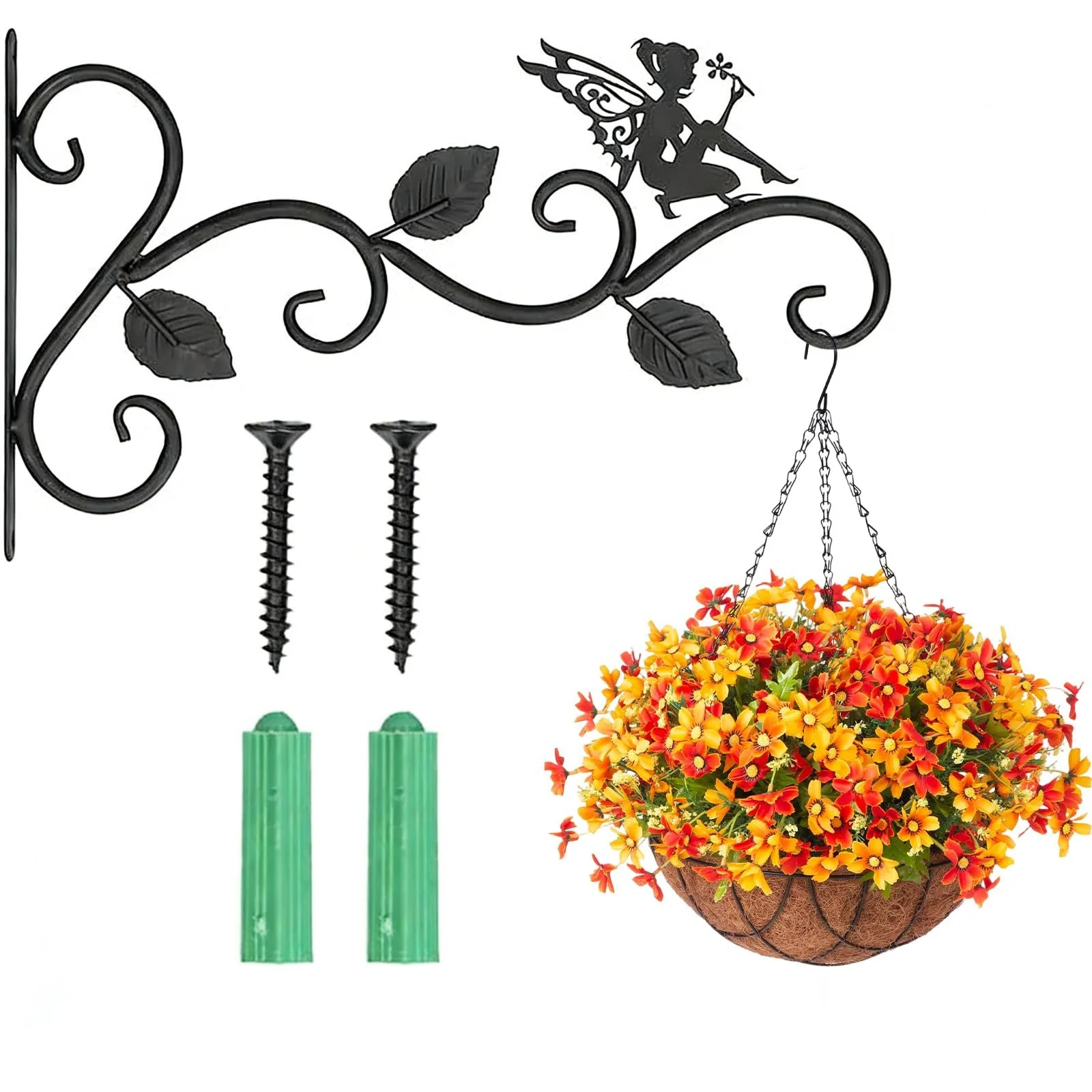 Держатель для подвесных корзин кованый уличный настенный кронштейн черный, фото №1