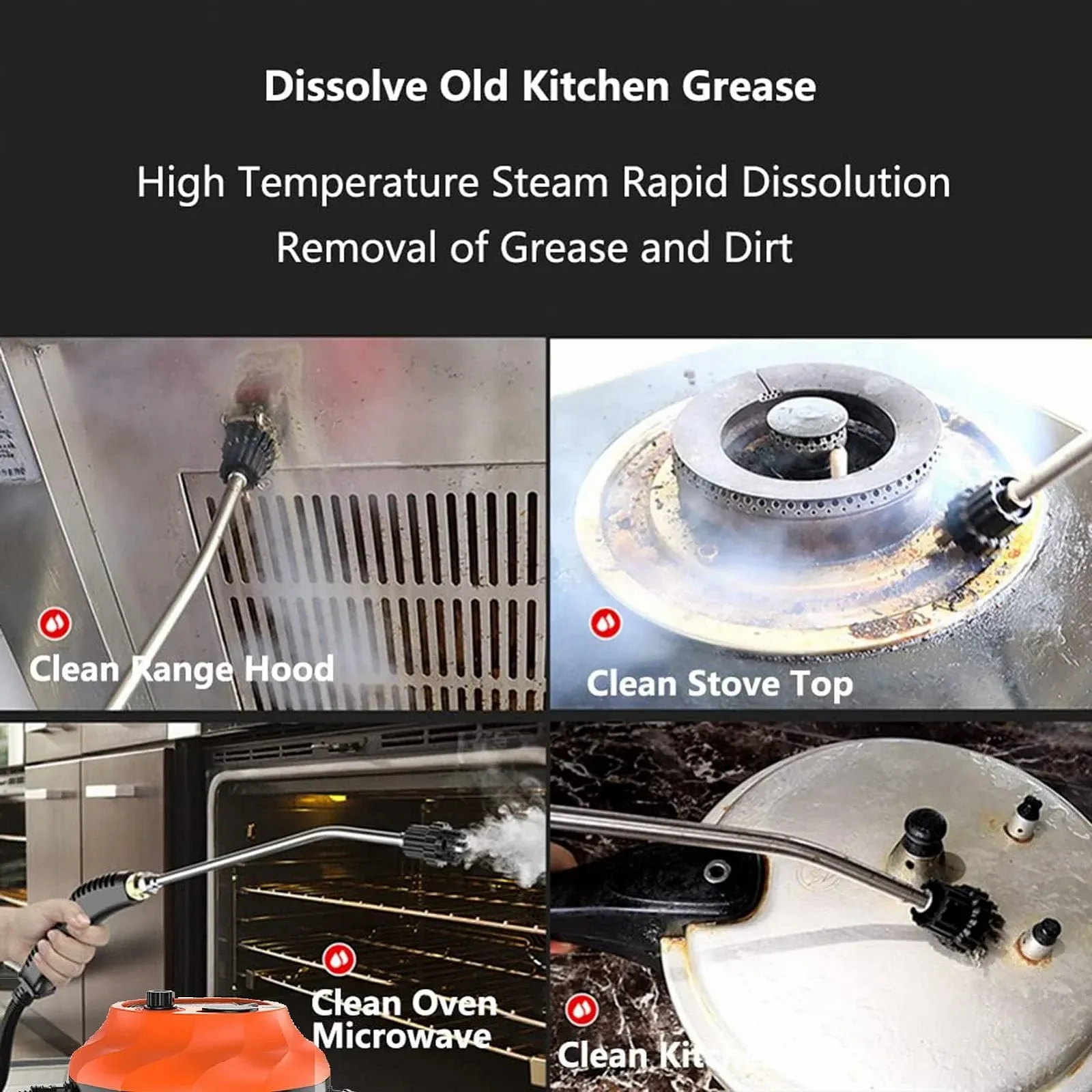 Пароочисник 50-400ML/min з розпилювачем високого тиску та високої температури EU Plug 220V Помаранчевий, фото №7