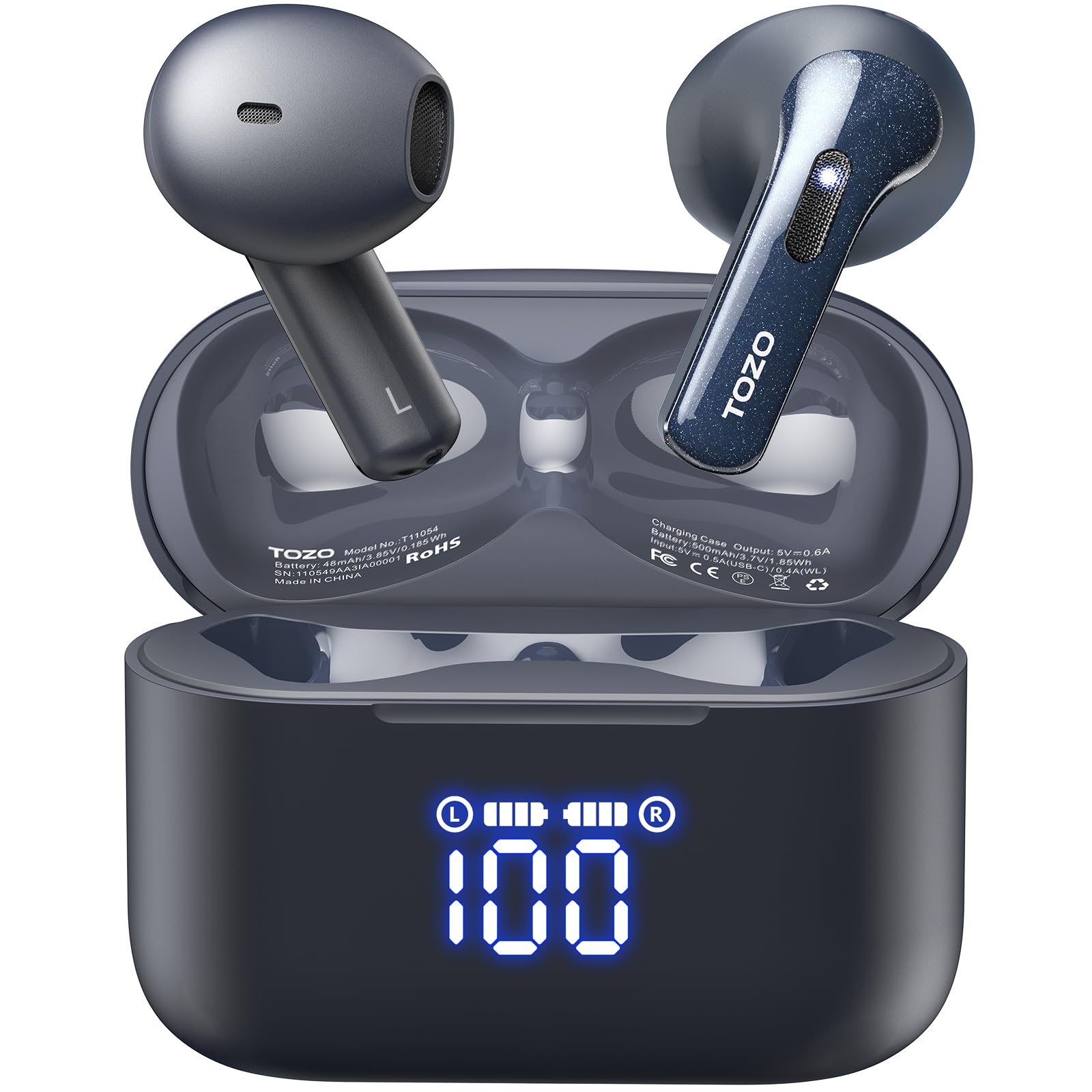 Наушники TOZO T21 Bluetooth 5.3 Внутриканальные Двойной микрофон Шумоподавление LED Дисплей 44 часа Стерео IPX8, фото №1