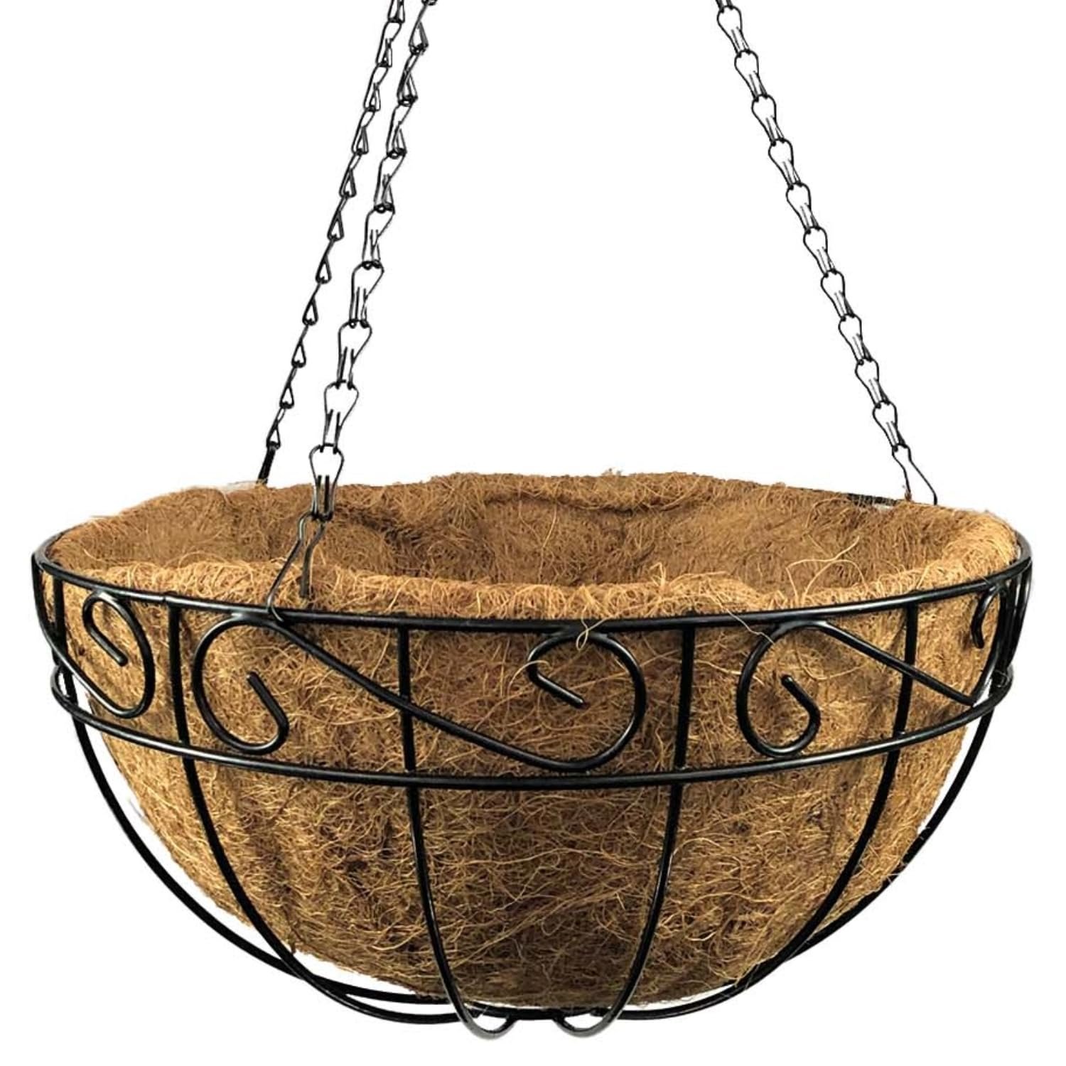 Підвісний кошик 36 см з кокосовим вкладишем Металевий Чорний, фото №1
