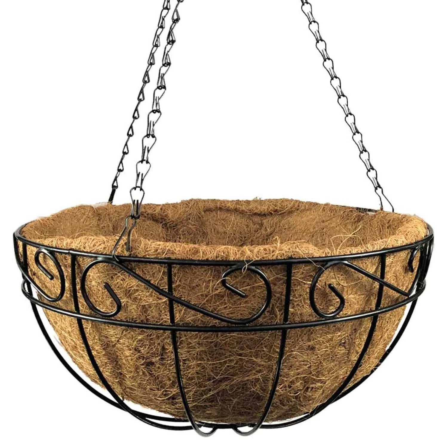 Подвесная корзина 36 см с кокосовым вкладышем Металлическая Черная, фото №1