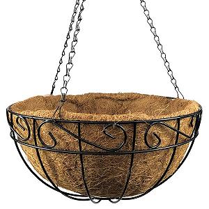 Підвісний кошик 36 см з кокосовим вкладишем Металевий Чорний - Фото 1