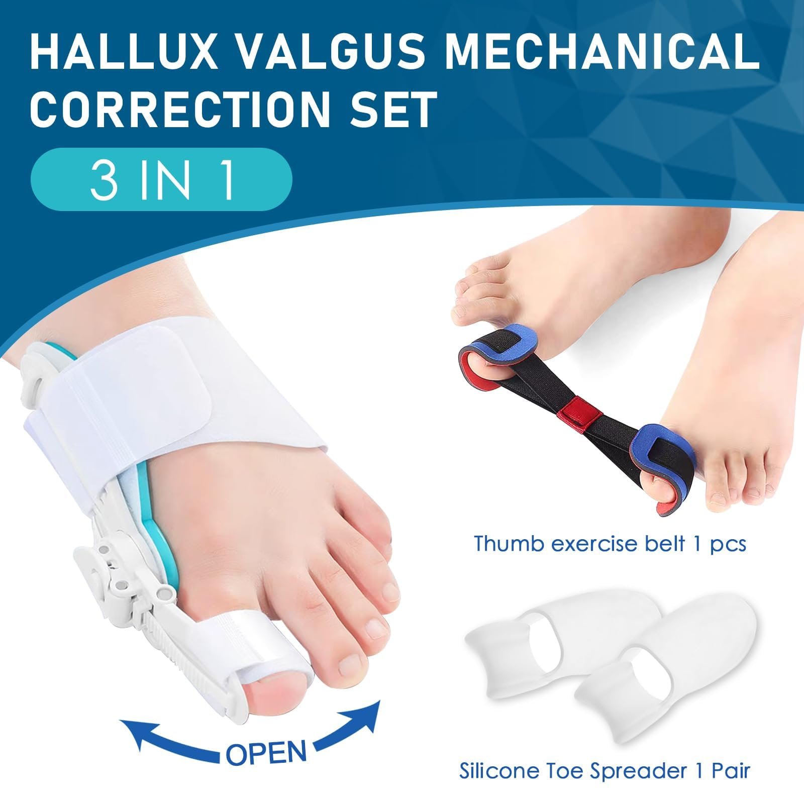 Корректор Hallux Valgus Фиксирующая пластина, Регулируемая шина Hallux Valgus, Эластичный корректор вальгусной деформации, Ортопедический корректор вальгусной деформации для мужчин и женщин, фото №2