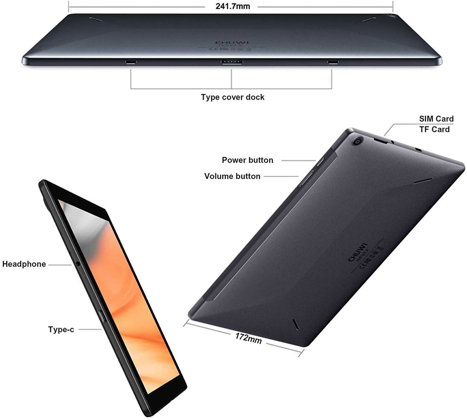 Планшет 10.1" Full HD Chuwi HiPad X 6/128Gb 4G 2-SIM 8 ядер Android 11 7000 mAh Чорно-сірий, фото №4 Планшет 10.1" Full HD Chuwi HiPad X 6/128Gb 4G 2-SIM 8 ядер Android 11 7000 mAh Чорно-сірий, фото №4