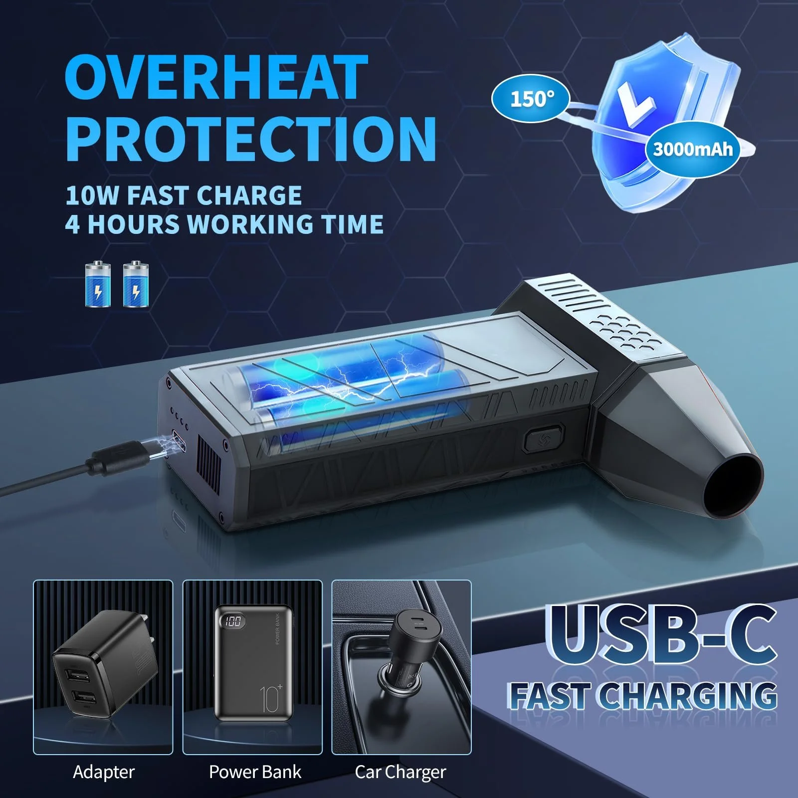 Електрична повітродувка 130,000 RPM 3 швидкості 6000 мАг Чорний Jet Fan Keyboard Cleaning Set, фото №4 Електрична повітродувка 130,000 RPM 3 швидкості 6000 мАг Чорний Jet Fan Keyboard Cleaning Set, фото №4