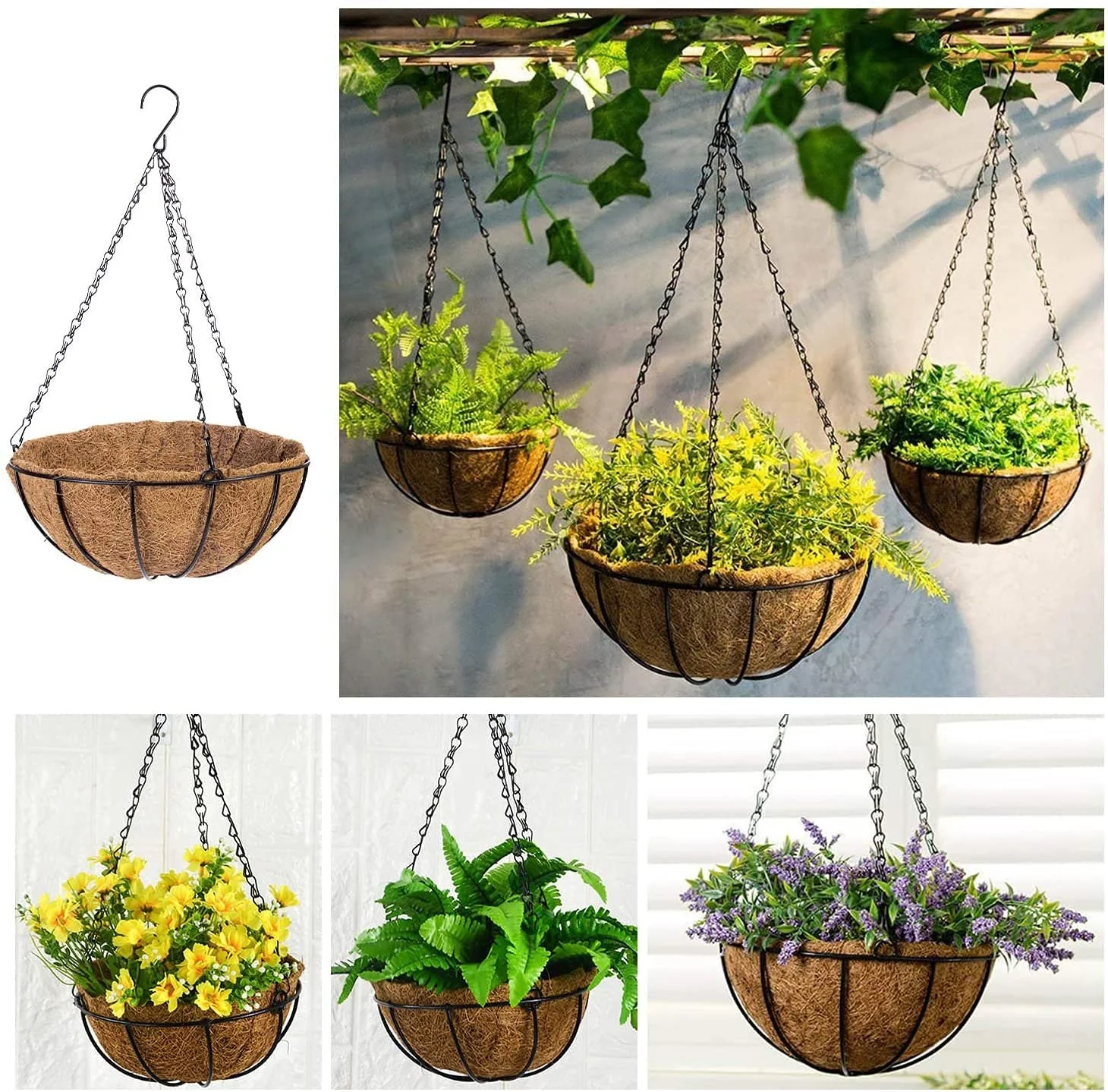 Кокосовые вкладыши 2 штуки, 35 см, натуральные, для подвесных корзин, кокосовый мат, фото №4