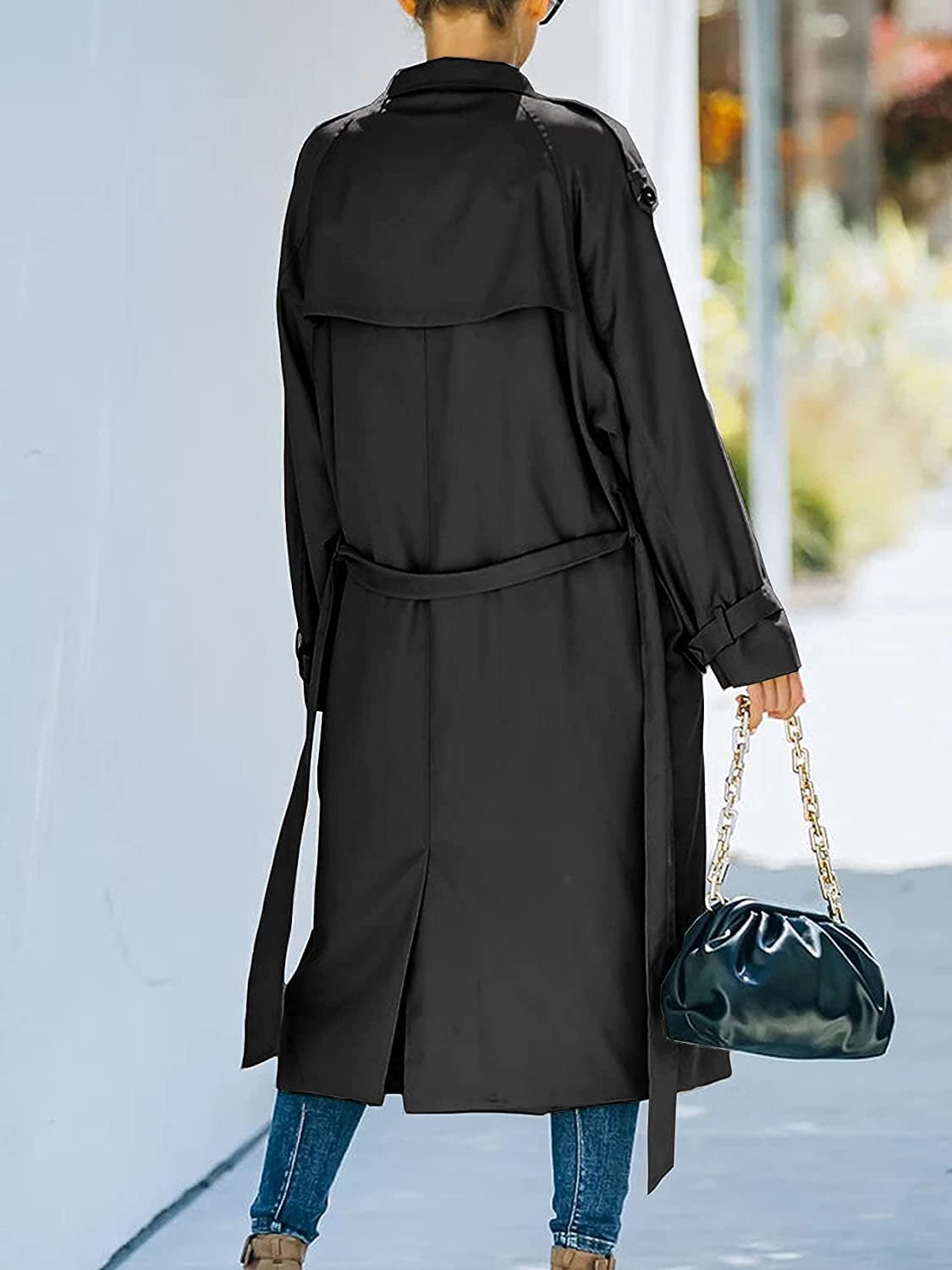Тренч Женский Повседневный Однотонный Длинный Рукав Двубортная, фото №3