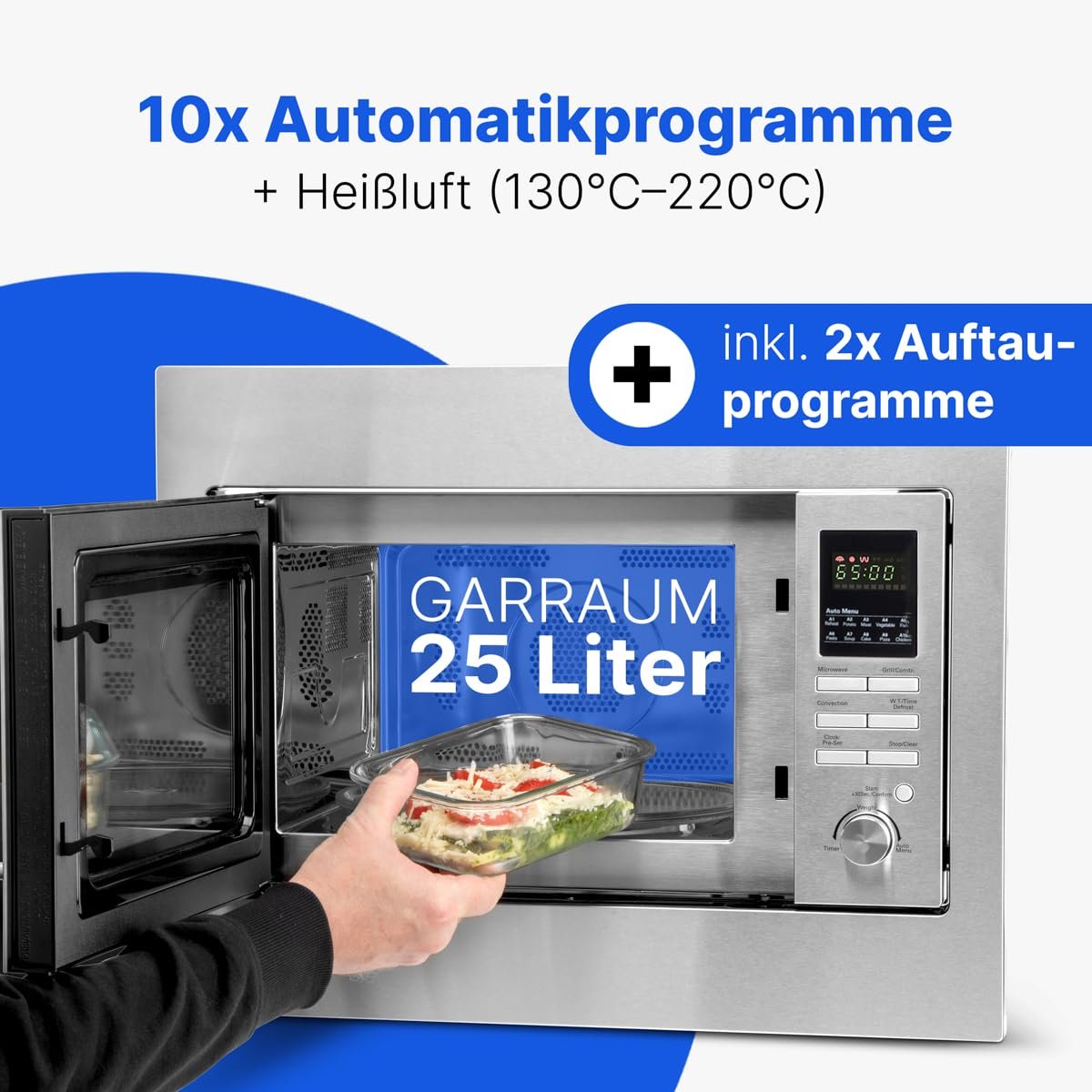 Встраиваемая микроволновая печь 25 L 900 W гриль конвекция нержавеющая сталь Silver, фото №6