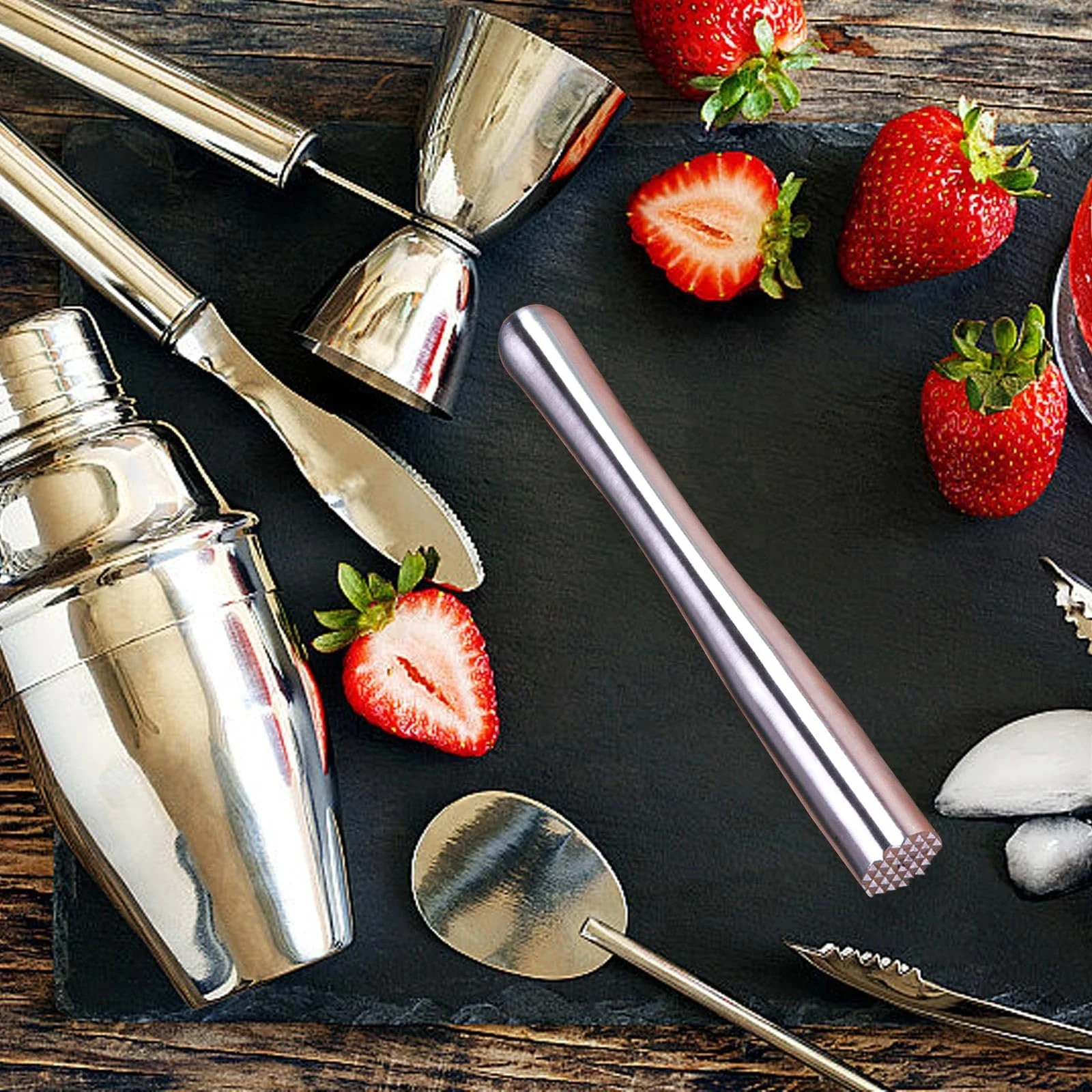 Мадлер для коктейлів PARFCO, нержавіюча сталь, 22.6 см, з двосторонньою ложкою для змішування, сріблястий, фото №5