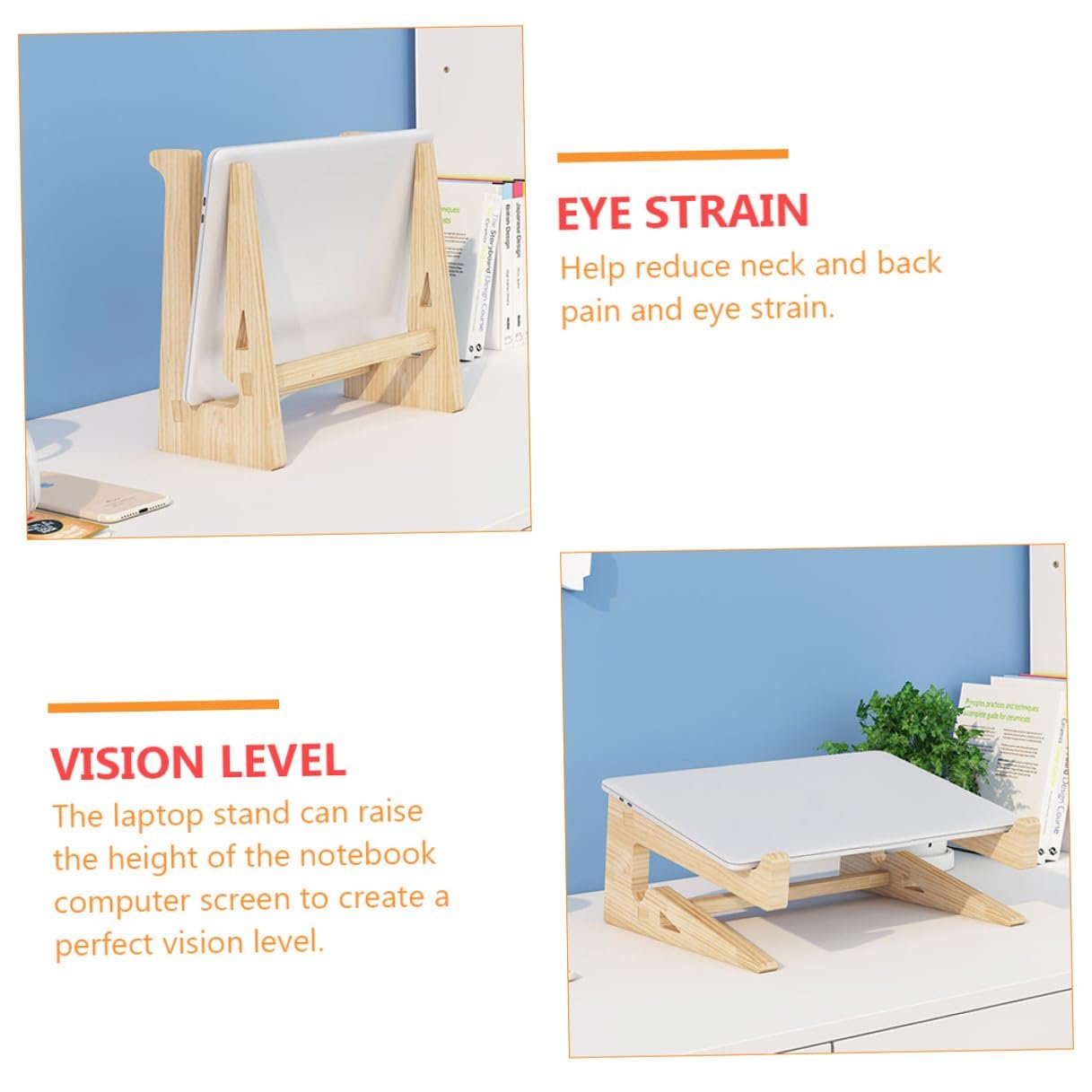 Эргономичная деревянная подставка для ноутбука для ноутбуков Прочный настольный держатель с вентиляцией Регулируемая по высоте для офиса Домашнего офиса Защита шеи и спины, фото №5