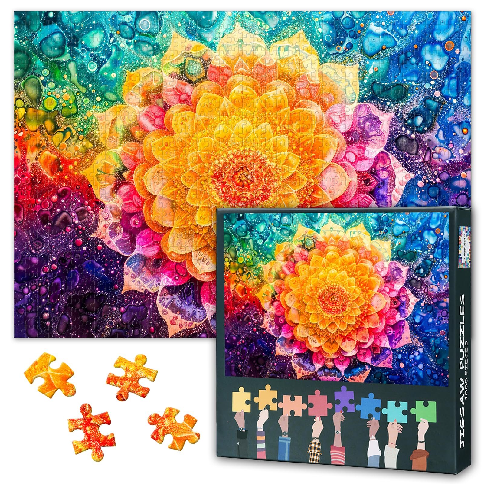 Пазл Квіткова мандала з кольоровими краплями води 1000 деталей 70 x 50 cm, фото №1