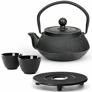 Чайник-заварник Bredemeijer Asia Чавунний 0.5 літра Чорний з блюдцем, фільтром з нержавіючої сталі та 2 чайними чашками - Фото 1