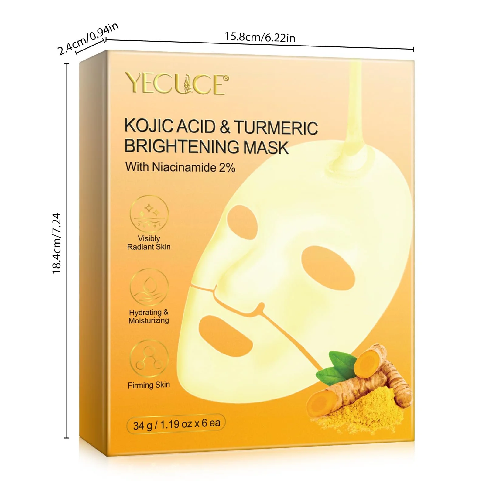 Маска Колагенова Kojic & Turmeric Brightening з колагеном та 2% ніацинамідом для еластичності, проти зморшок 6 штук, фото №8 Маска Колагенова Kojic & Turmeric Brightening з колагеном та 2% ніацинамідом для еластичності, проти зморшок 6 штук, фото №8