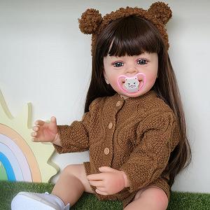 Лялька MineeQu 22 Inch Reborn Full Body Silicone Vinyl Anatomically Correct Smiling Newborn Realistic Toddler Girl Brown Wool synthetic.ua - Фото 1