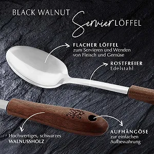 Ложка для Сервірування Stanley Rogers Black Walnut, дерев'яна ручка з горіха, нержавіюча сталь synthetic.ua - Фото 1