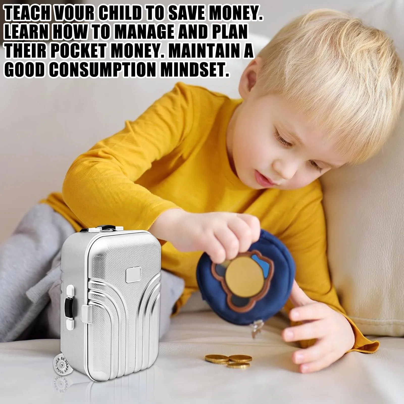 Скарбничка-валізка Mini Trolley Luggage Пластикова Набір 2 шт. Срібляста, фото №3