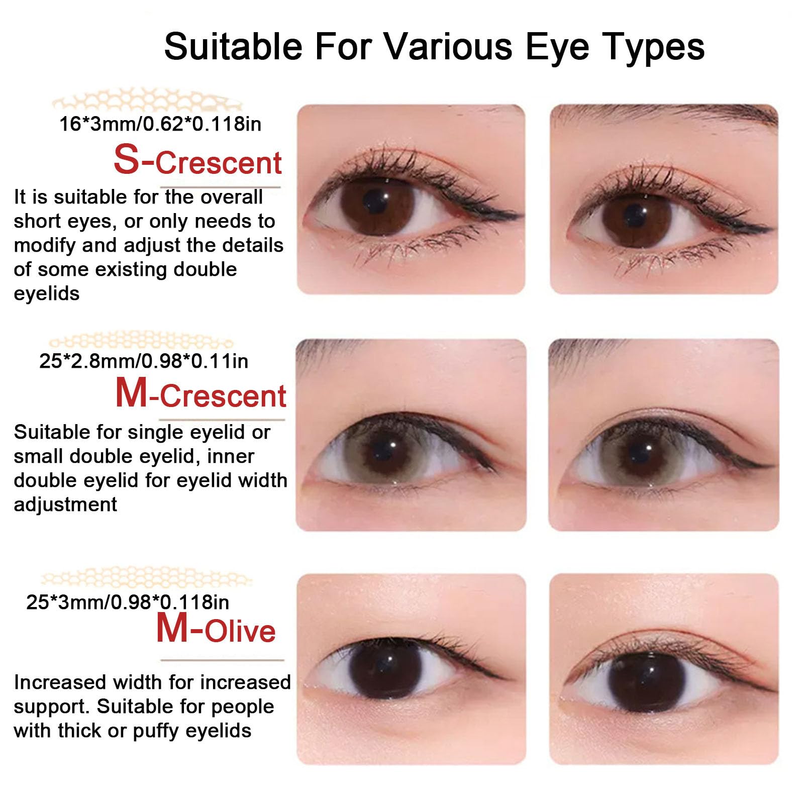 Наклейки для повік VUIOYRG Glueless Invisible Double Eyelid Stickers, Waterproof і Sweat-Resistant Pack of 120 S-Crescent, фото №2
