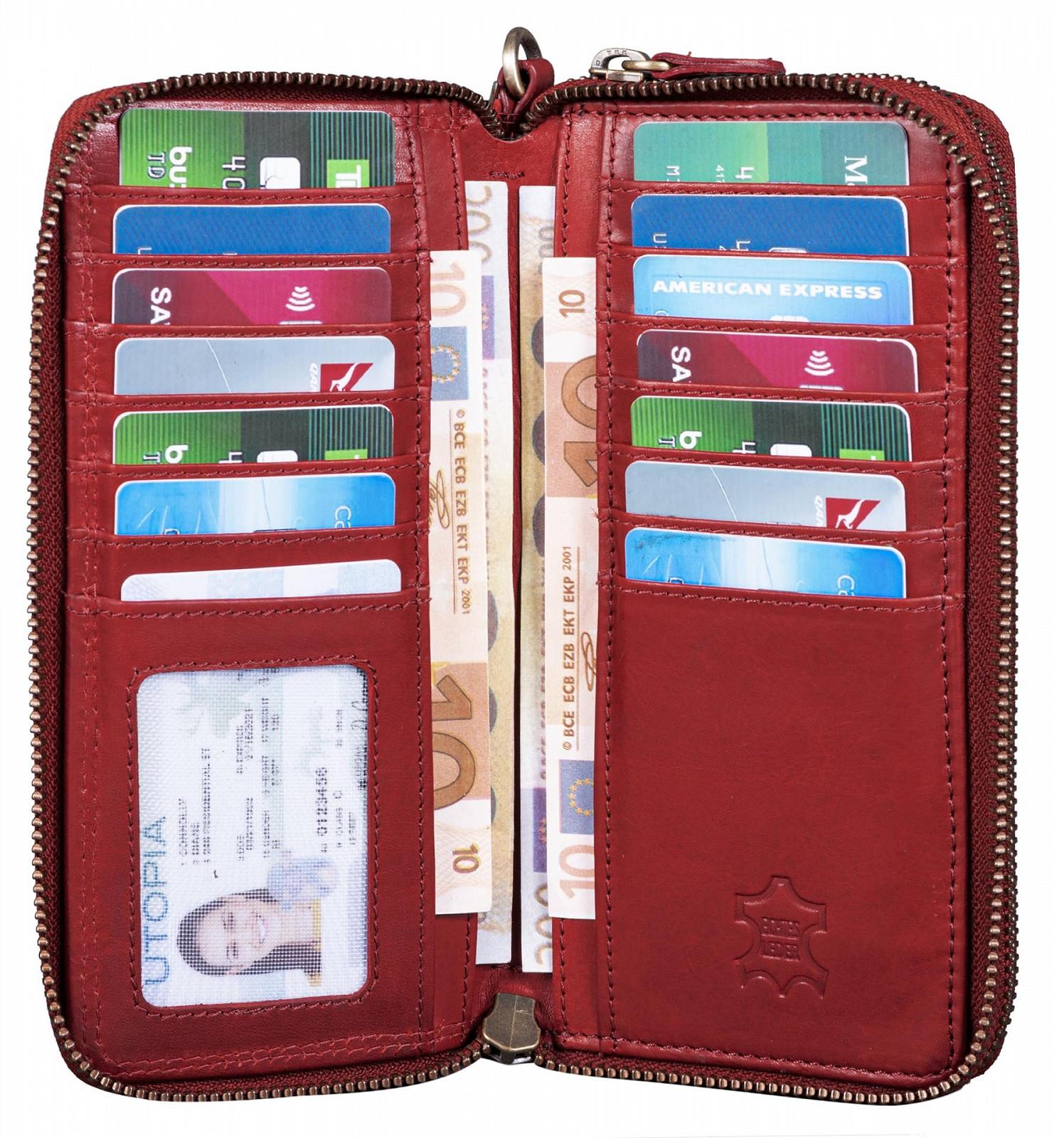 Кошелек Benthill Большой из натуральной кожи с RFID защитой, красный, винтажный, фото №3