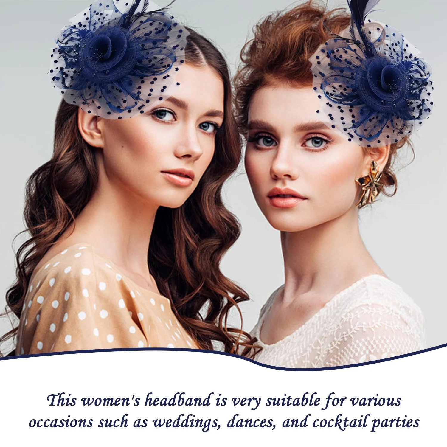 Жіночий обруч Перо Сітка Ретро Темно-синій, фото №5