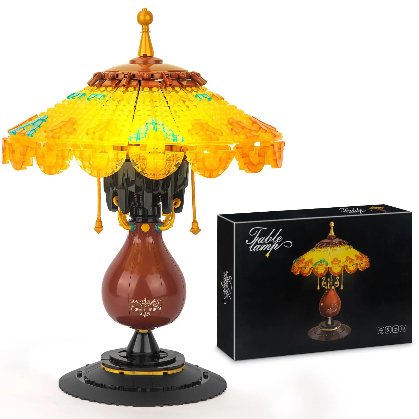 Конструктор-лампа настольная в винтажном стиле HIGH GODO, 804 детали, с LED подсветкой, классическая модель настольной лампы, креативный подарок для коллекционеров, взрослых и подростков, фото №1