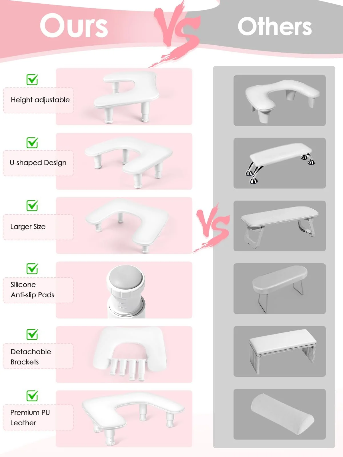 Підставка для рук U-подібна для манікюру: регульована по висоті подушка для рук, фото №5