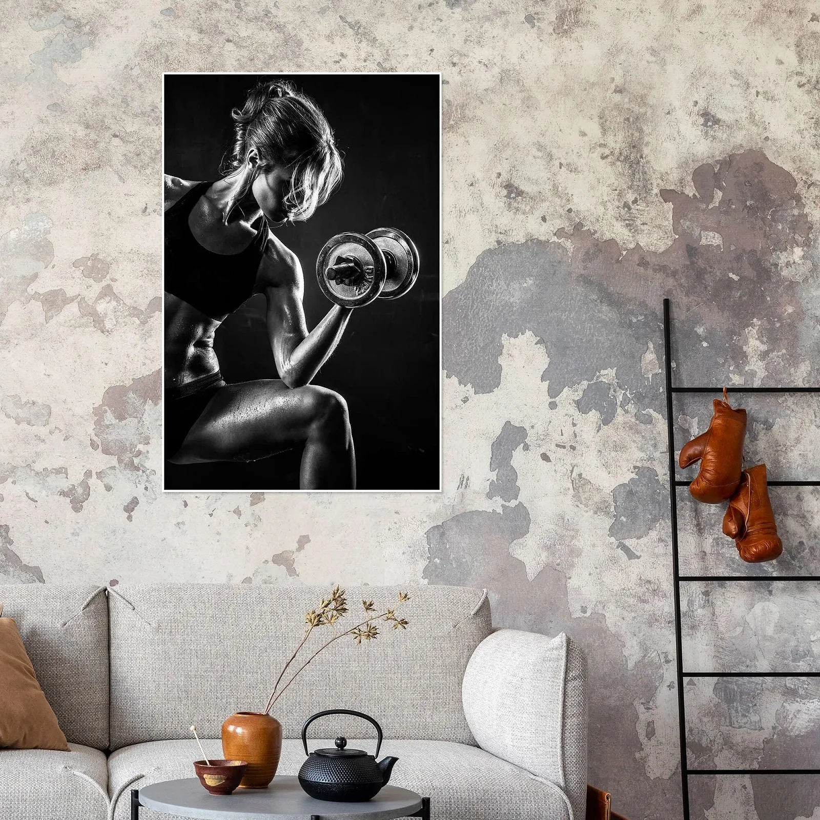 Постер Спортсменка с гантелью 40 x 60 см Черный, фото №6