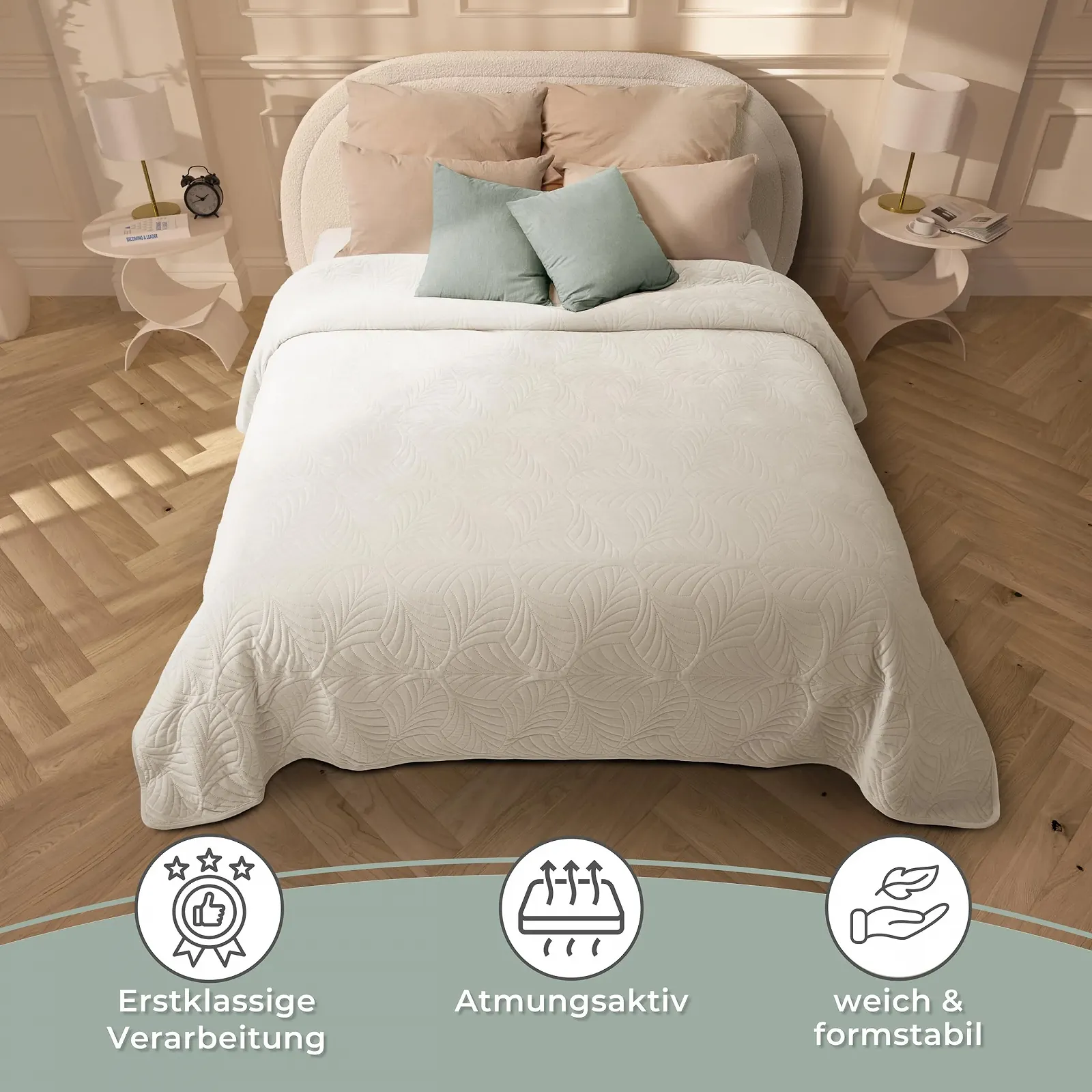 Покривало Gräfenstayn Premium 170 x 210 см Листяний візерунок Кремовий, фото №5