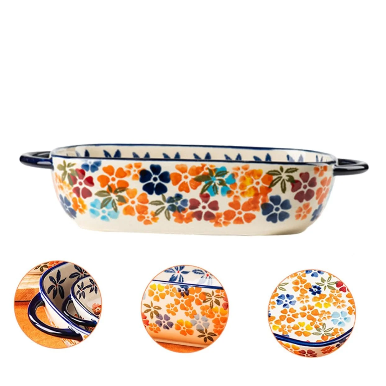 Форма для запікання керамічна прямокутна з двома ручками для духовки та СВЧ-печі Біла, фото №3