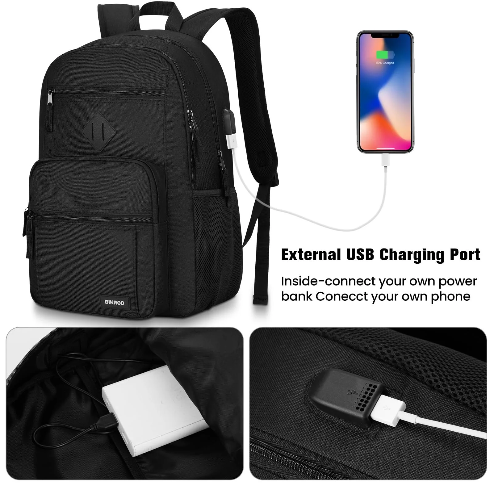 Рюкзак для ноутбука Bikrdo 15.6-17.3" з USB-портом Чорний, фото №5 Рюкзак для ноутбука Bikrdo 15.6-17.3" з USB-портом Чорний, фото №5
