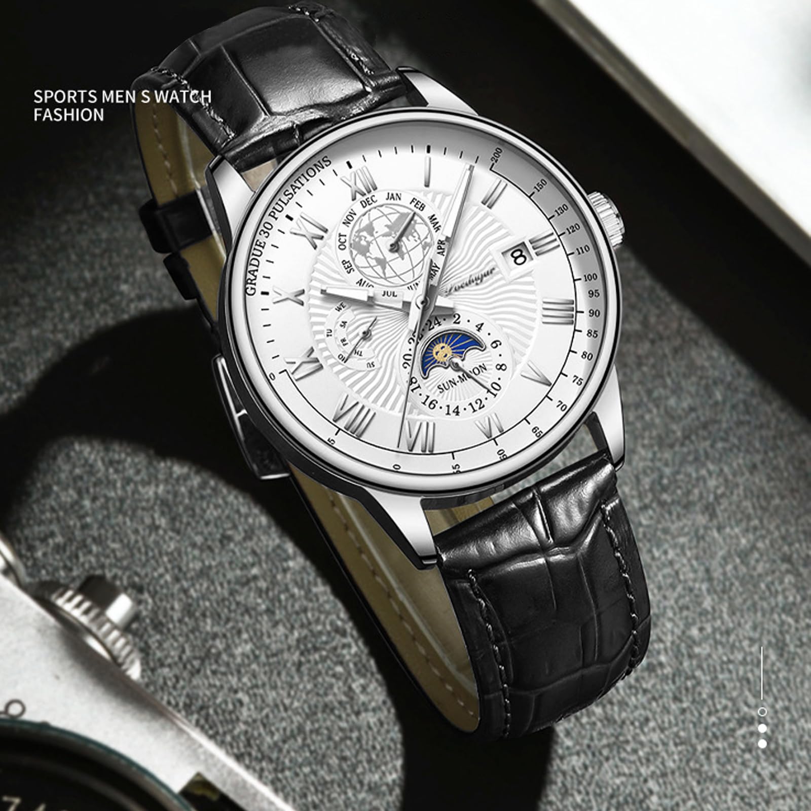 Годинник FORSINING Чоловічий Quartz Analogue Moon Phase Luxury Stainless Steel, фото №4