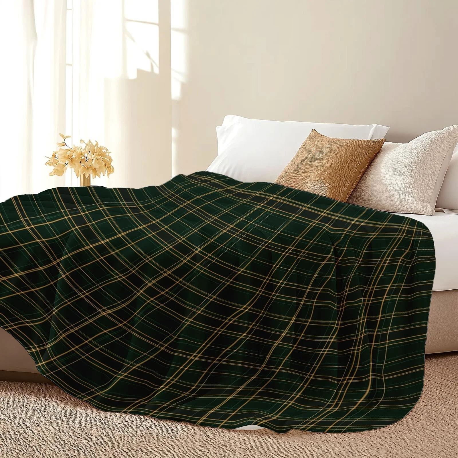 Покривало Flanell Retro-Karo-Textur 180 x 220 cm, зелений, жовтий, фото №6