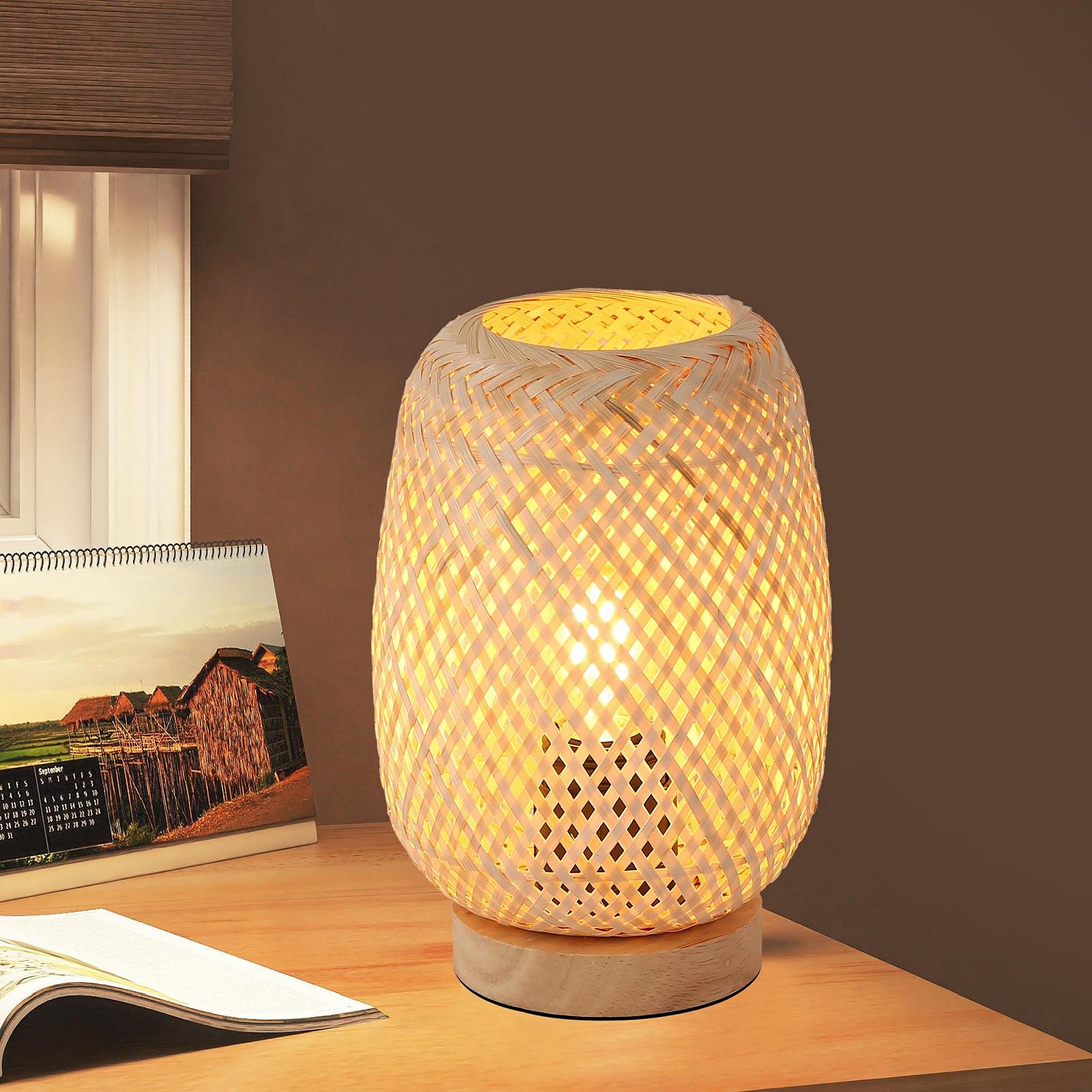 Настільна лампа SUNLLOK Boho Retro з дерев'яною основою ротангова E27, фото №1