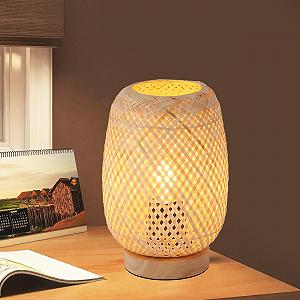 Настільна лампа SUNLLOK Boho Retro з дерев'яною основою ротангова E27 - Фото 1