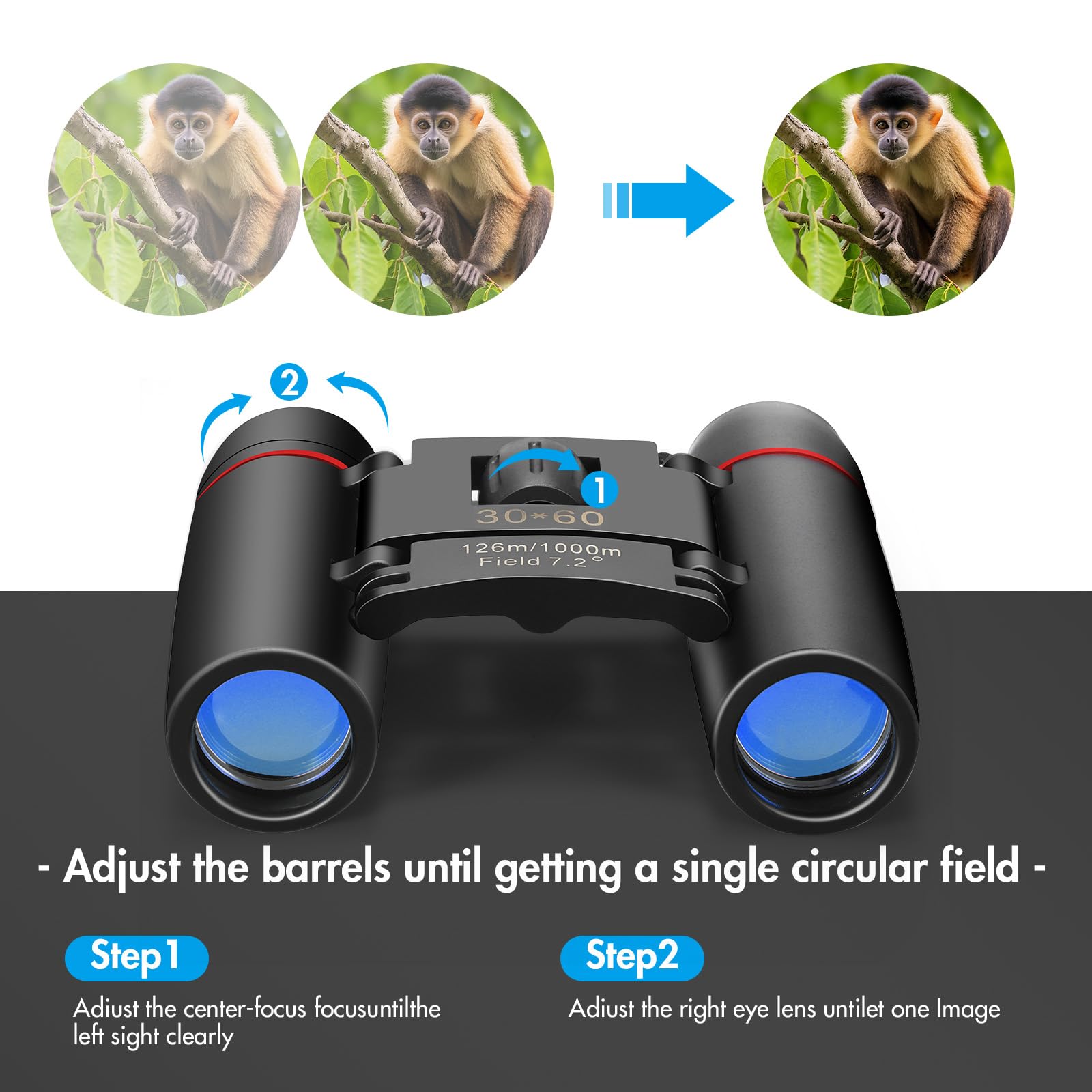 Бінокль HD Компактний 30x60 Нічне бачення Потужний складаний Бінокль Малий польовий огляд, фото №5