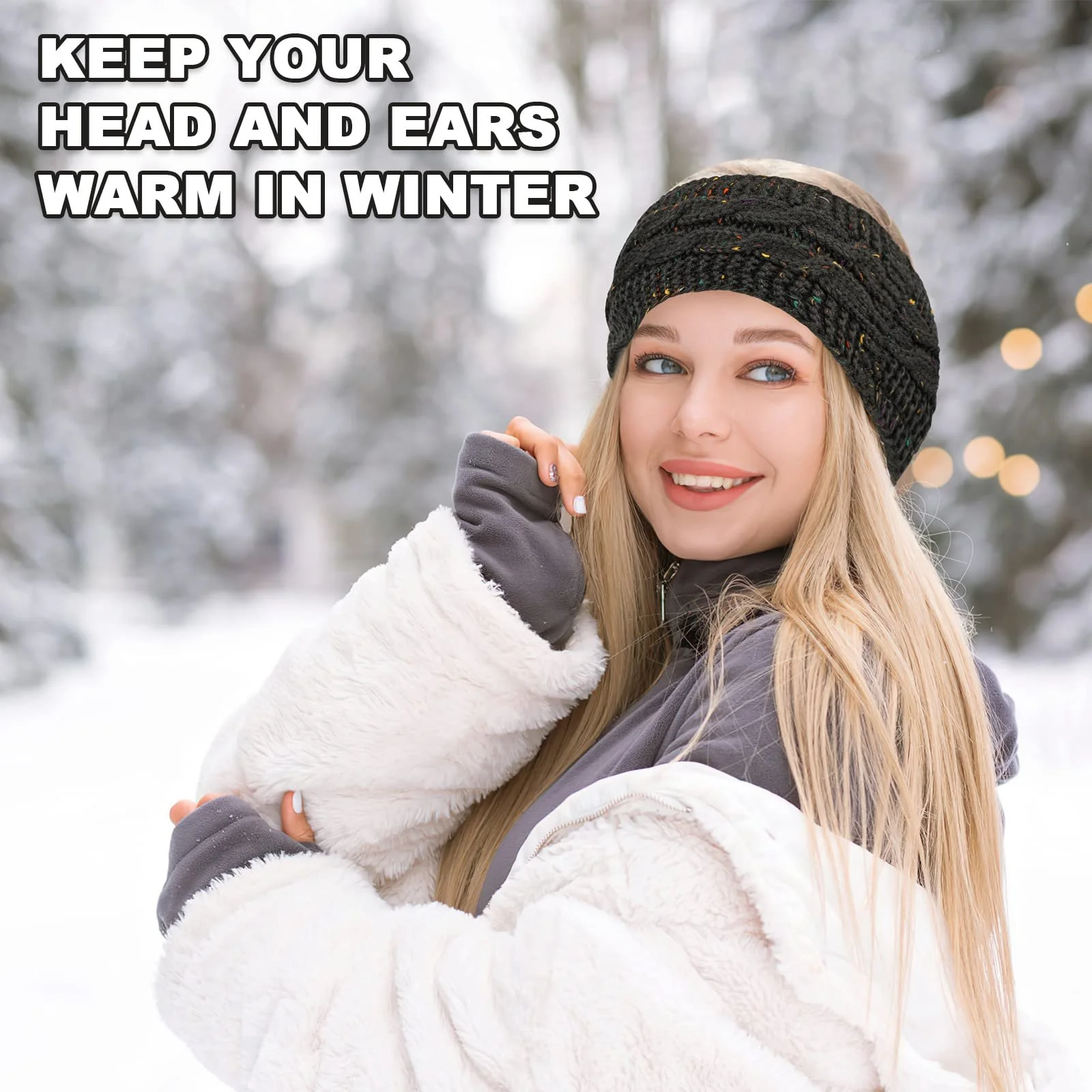 Жіноча зимова пов'язка на голову Вязана, фото №4