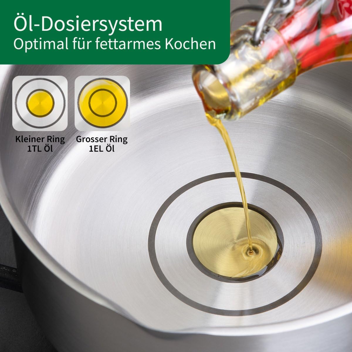 Каструля FACKELMANN Chefkoch Munich діаметр 28 см з системою дозування олії та енергозберігаючим капсульним дном - Нержавіюча сталь - Підходить для всіх плит, включаючи індукційні - Приблизно 5 літрів, фото №5 Каструля FACKELMANN Chefkoch Munich діаметр 28 см з системою дозування олії та енергозберігаючим капсульним дном - Нержавіюча сталь - Підходить для всіх плит, включаючи індукційні - Приблизно 5 літрів, фото №5