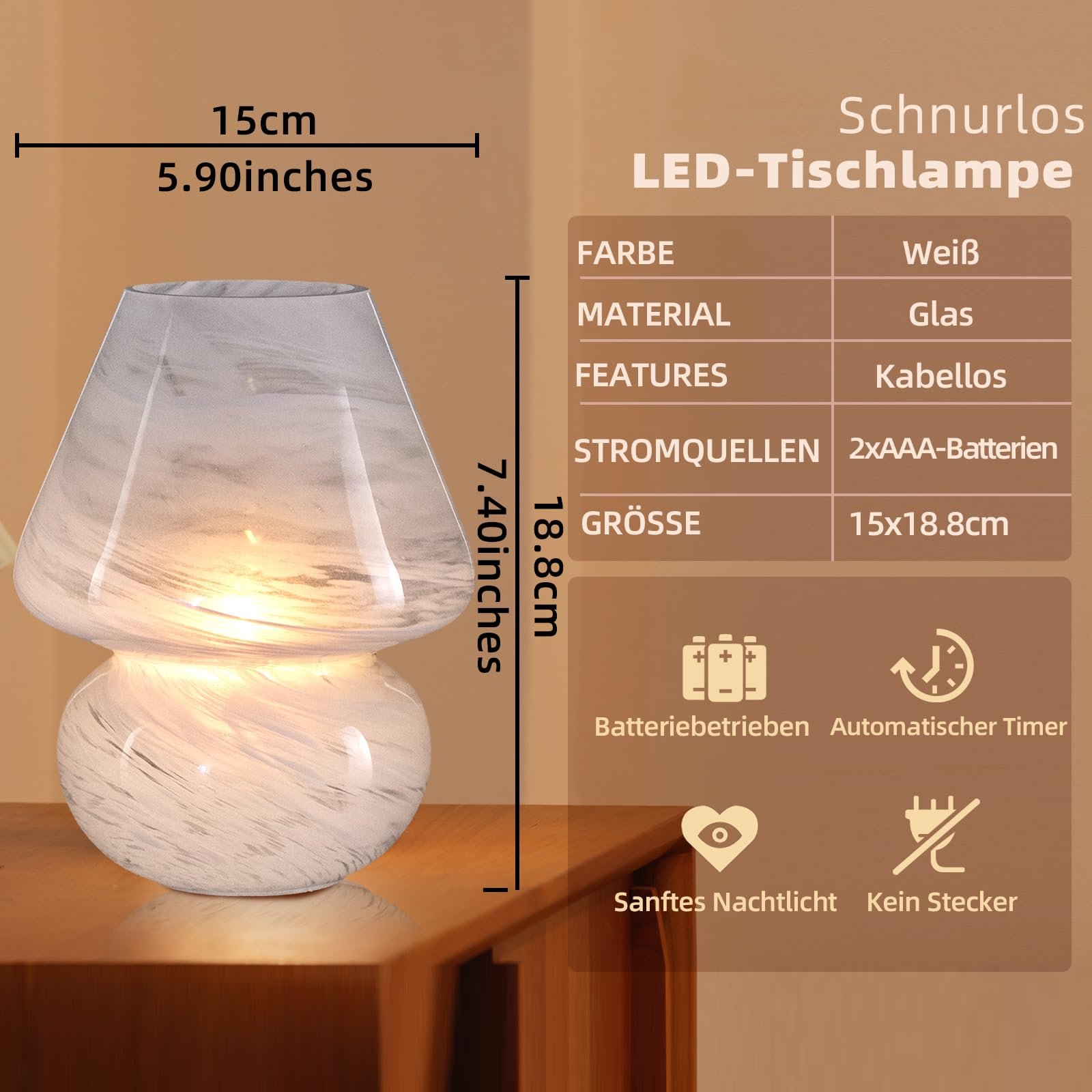 Настольная лампа MJ Mushroom Беспроводная LED на батарейках Белые облака, фото №6